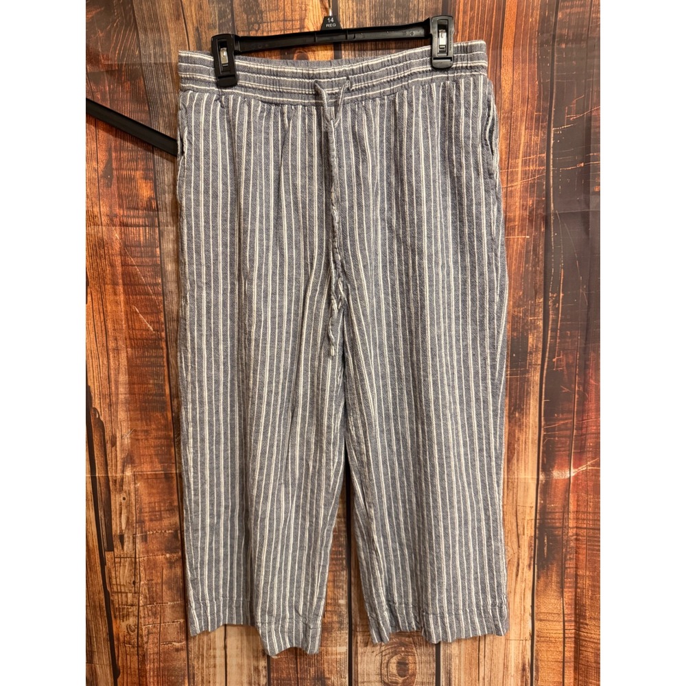 Rafaella Womens Blue White Striped Linen Blend Crop Wide Leg Pants Large
